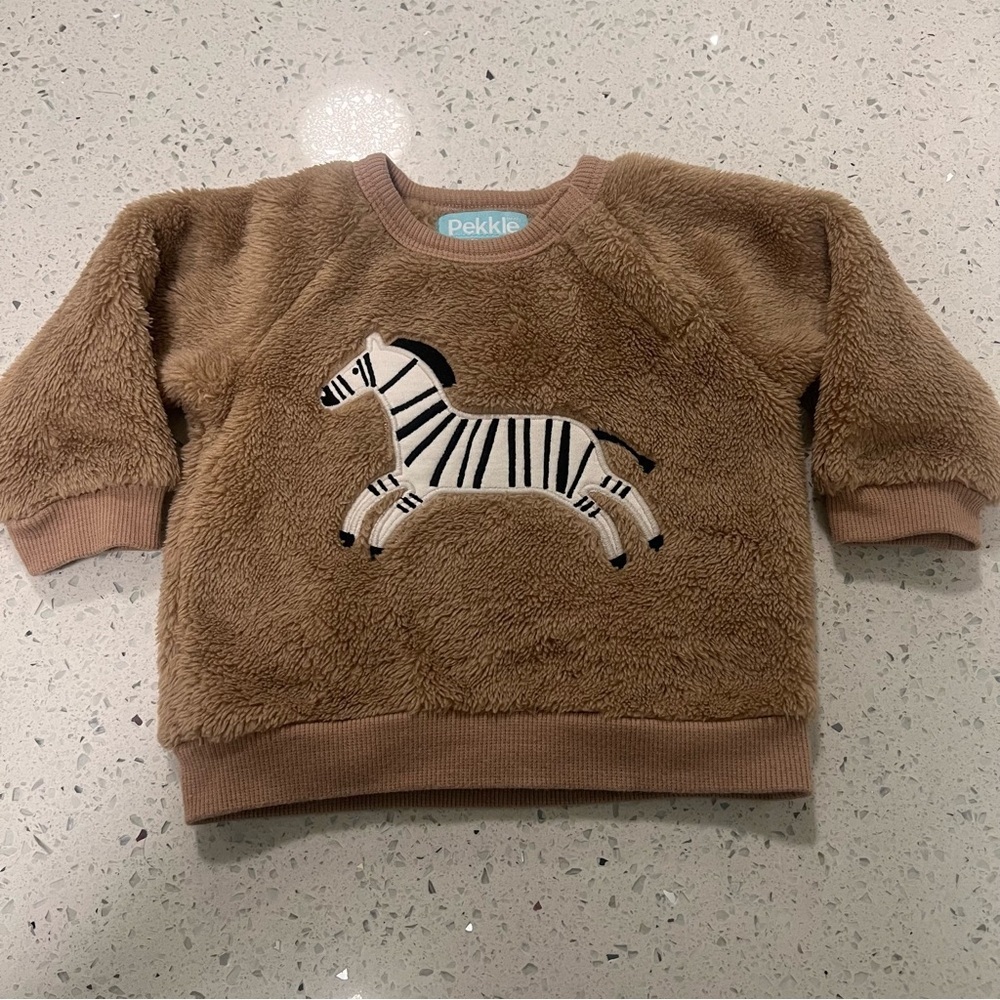 20% off $40+! Adorable PEKKLE Fleece Baby Sweatshirt with Zebra Embroidery 3mos